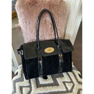 Mulberry for Target Black Quilted Velvet/Patent Weekend Travel Tote/Sachel